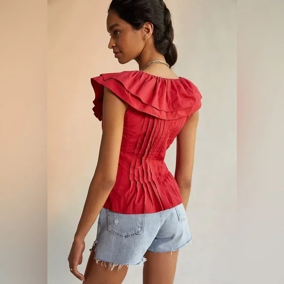 Anthropologie Forever that Girl Pintucked Ruffle Blouse Medium - Picture 3 of 8